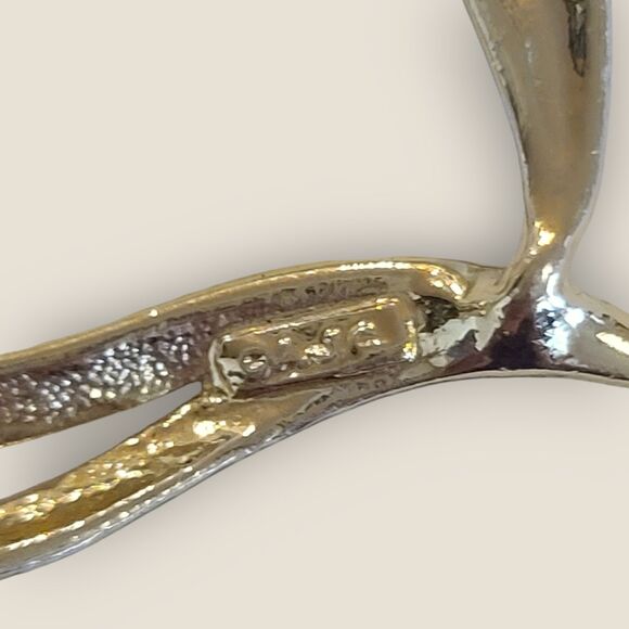 Vintage AJC Gold Tone Double Heart Brooch Pin 80s 90s Estate - Picture 2 of 8